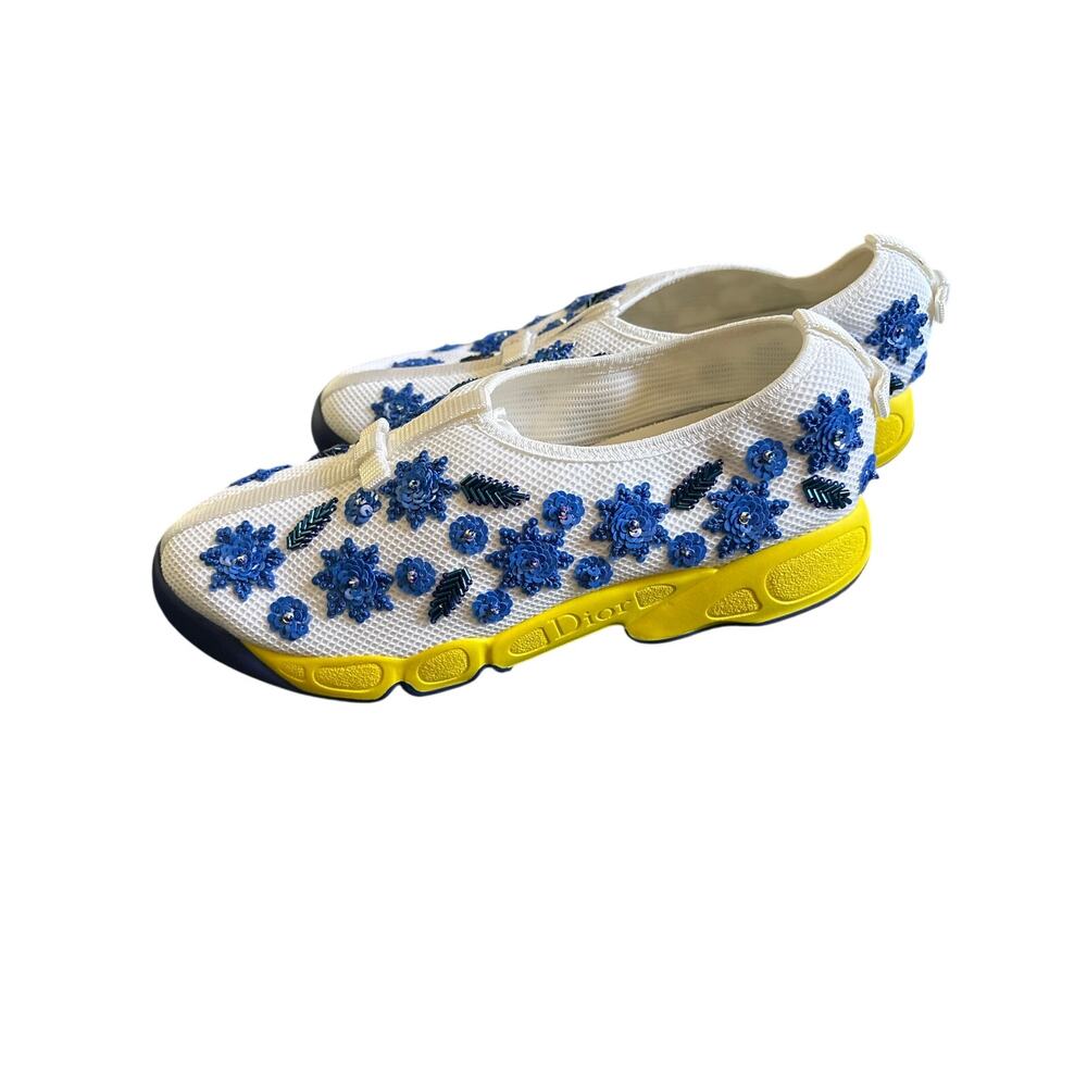 Christian Dior Fusion Blue Floral Crystal Embroidered Mesh Sneaker EU 39 NEW - Picture 12 of 13